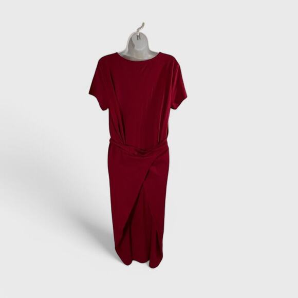 Peruvian Connection Knit Midi Dress Belted Scoop Neck Minimalist Red Size Large - Picture 4 of 9